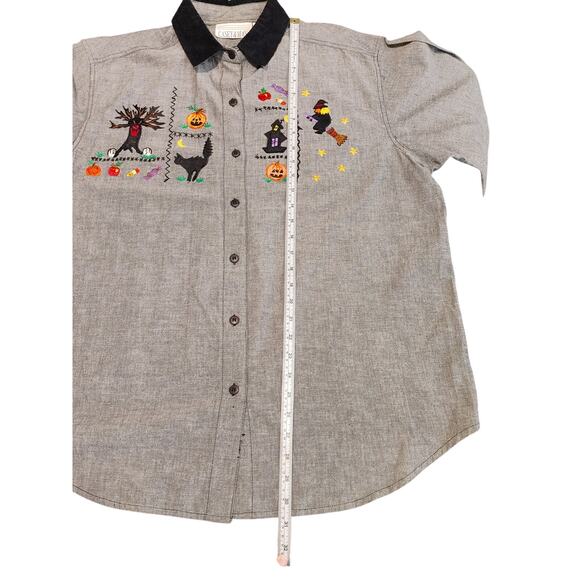 Casey & Max Long Sleeve Shirt Button Up Top Halloween Vintage Gray Womens Large - Picture 5 of 9